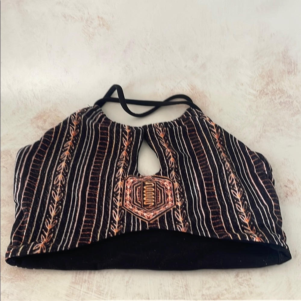 Wolven Black and Brown Cut Out Crop Top